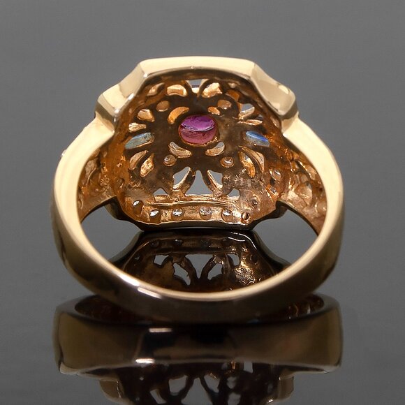 Vintage 18kt Yellow Gold Diamond Ring, Ruby and Sapphire, SZ 6, Appraised $3350 - Picture 7 of 11